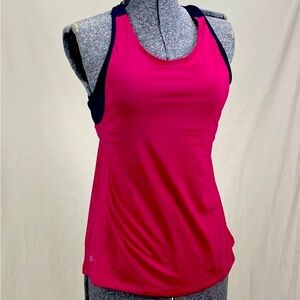 Athleta Essence CYA Support Tank Top Size XS Pink Navy Blue Tie Back